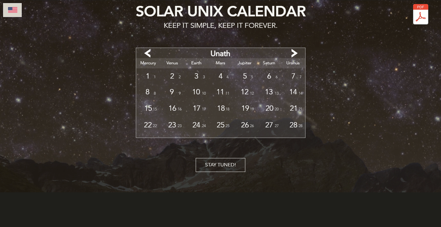 Solar Unix Calendar